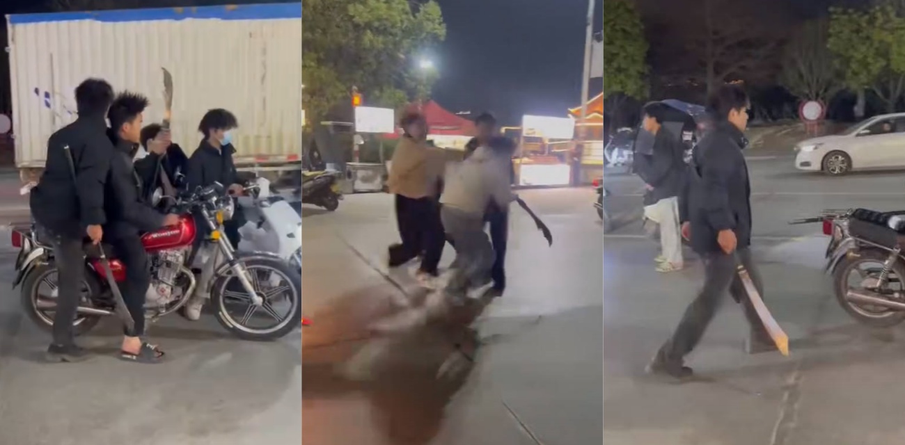 汕头莲花公园精神小伙街头斗殴 手持关刀街头群殴现场视频曝光